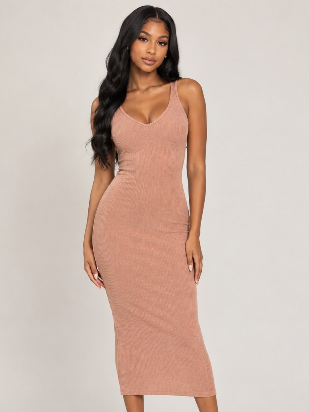 Forever 21 Ribbed Tank Midi Dress in Dusty Rose